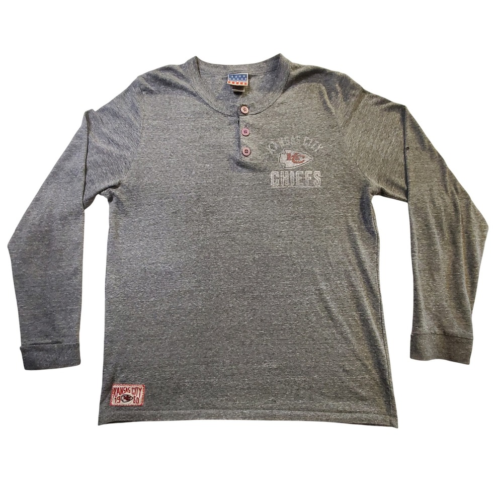 Junk Food Kansas City Chiefs Mens Large Gray Long Sleeve Henley Shirt NFL USA